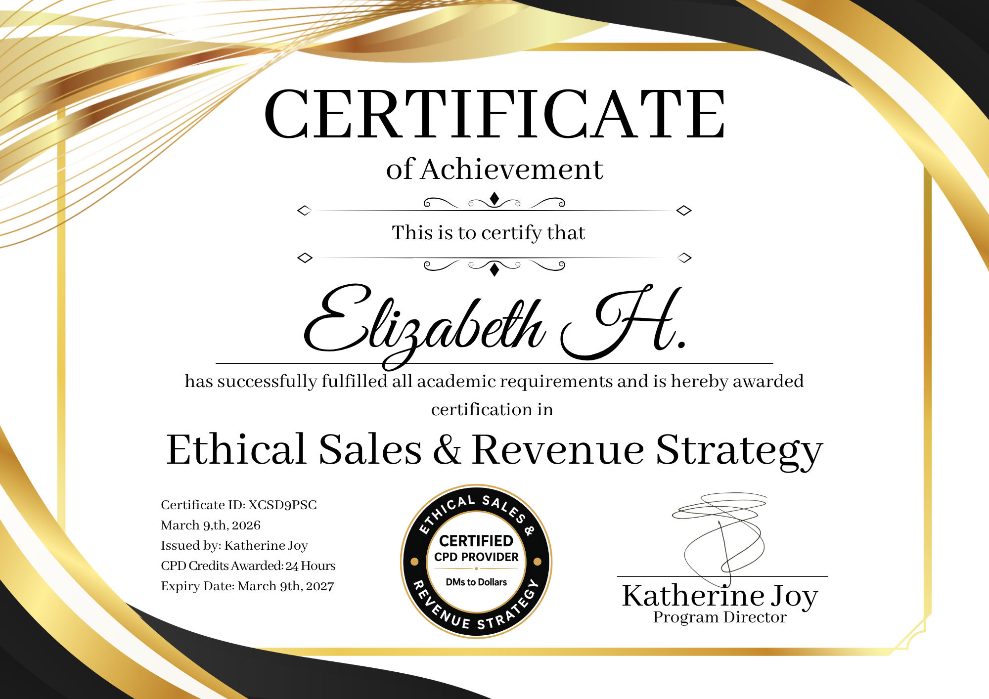 Certificate of Achievement — Ethical Sales & Revenue Strategy
